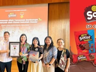 Ribuan Siswa SD Tanam Bunga, Nissin Soklat & PT Monde Mahkota Biskuit Raih Rekor MURI